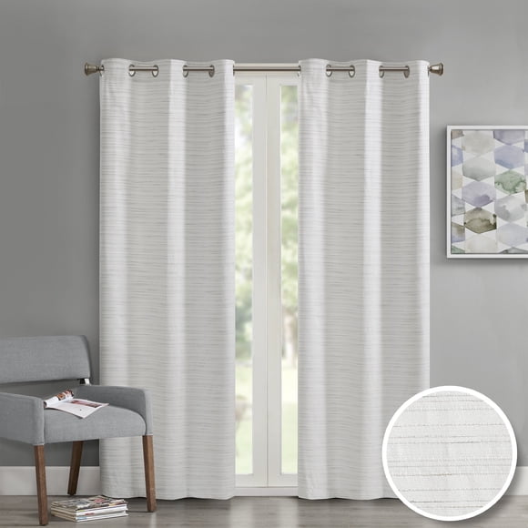 Comfort Spaces Grasscloth Blackout Window Curtain Pair / 2 Pieces Panels Grommet Top Energy Efficient Saving Drapes for Living Room Bedroom and Dorm, 40" W x 95" L, White