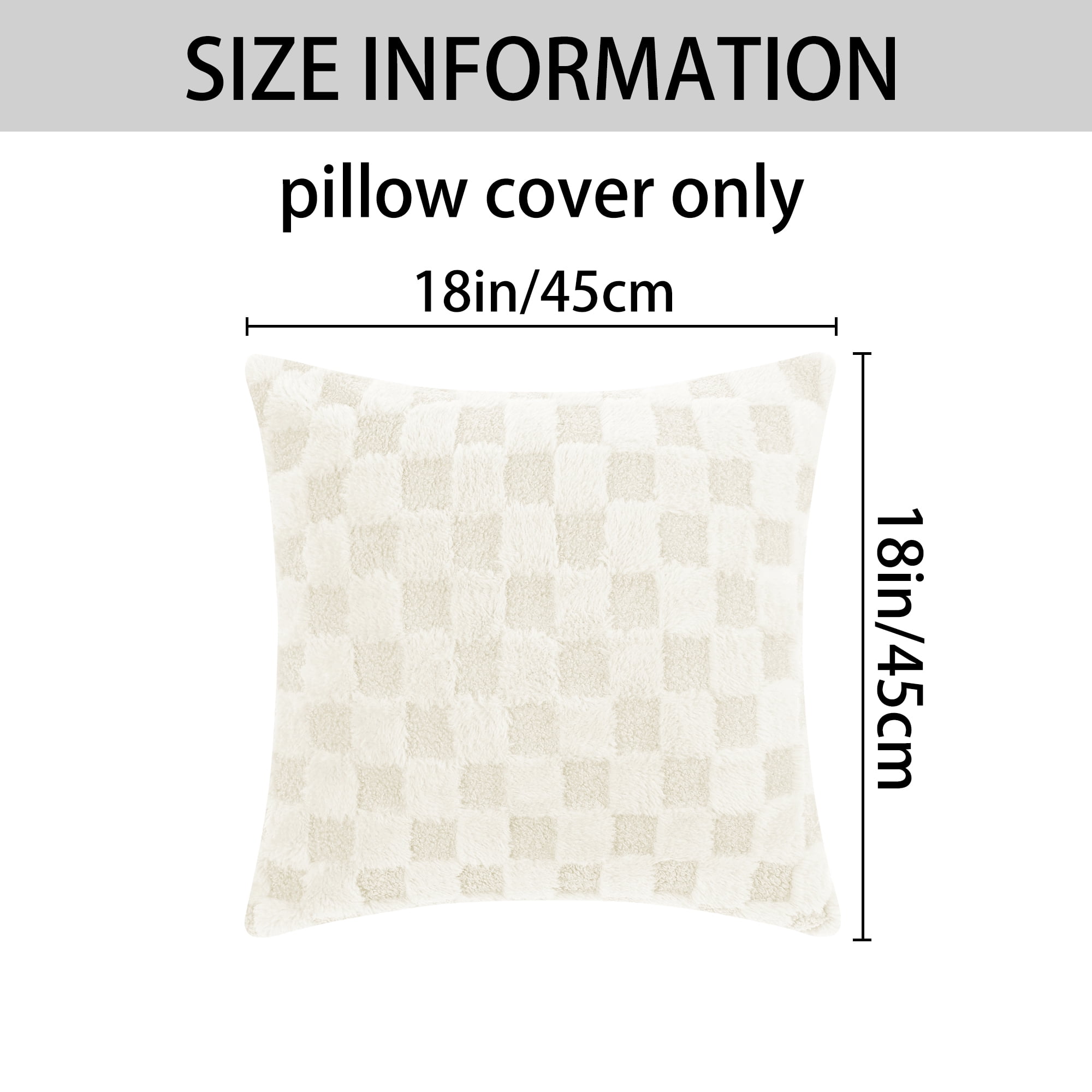 Unique Bargains Faux Fur Plaid Decorative Pillow Covers Square Pillowcase White 18" x 18"