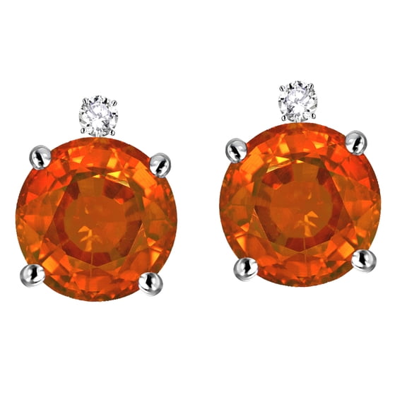 Star K� Round 7mm Simulated Orange Mexican Fire Opal Stud Earrings with Accent Stone on Top