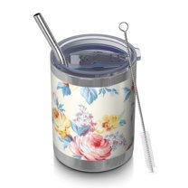 12oz Tumblers Pioneer Flower Vacuum Insulated Stainless Steel Travel Tumbler Cups Mug with Lid and Straw for Beer,Coffee,Beverages with Cleaning Brush for Cold & Hot Drinks