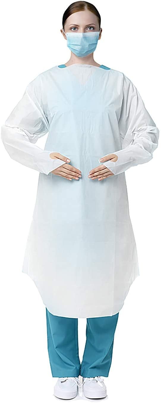 Disposable Isolation Gowns 45". Pack of 10 Yellow Disposable Gowns X
