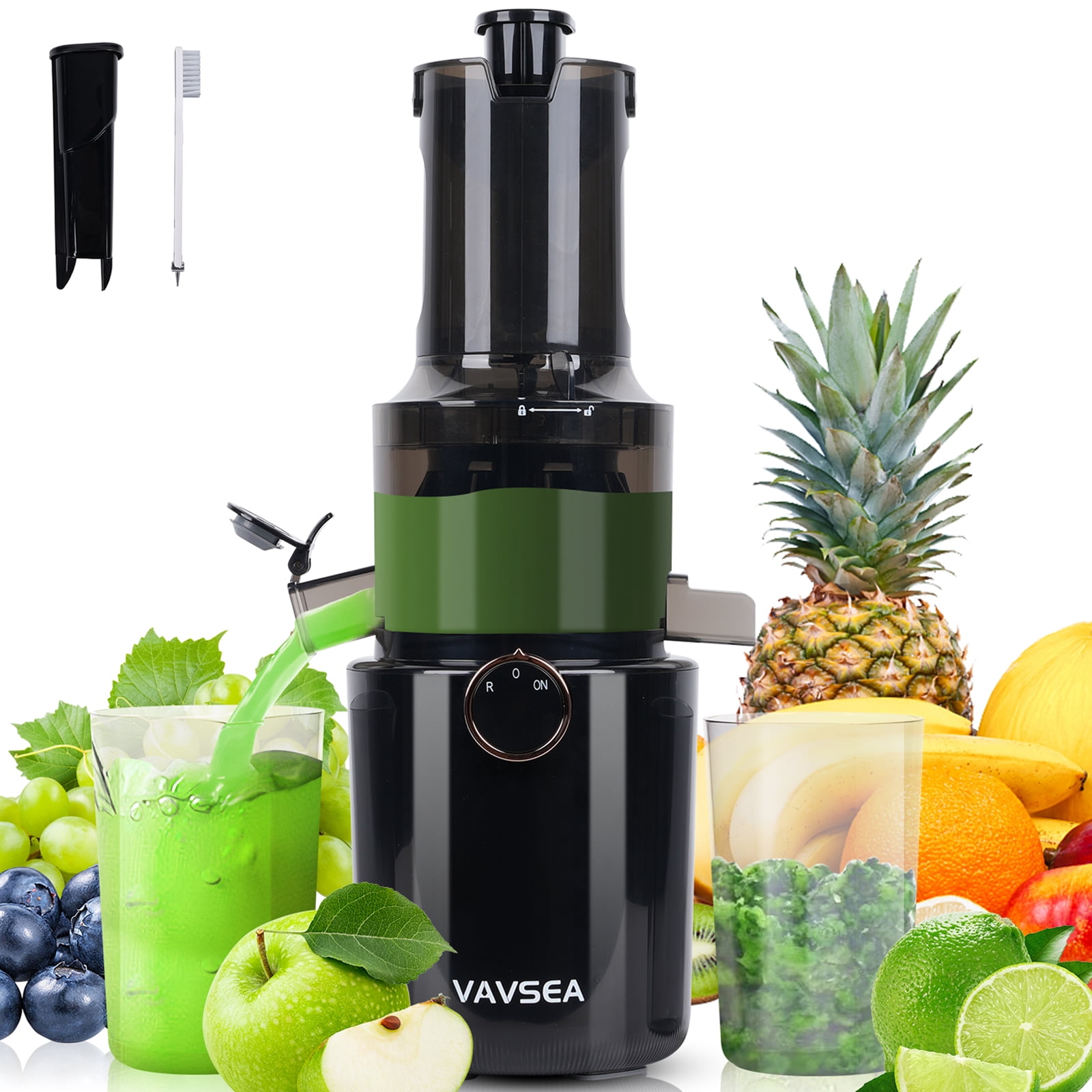 VAVSEA Cold Press Juicer Machines, Slow Masticating Juicer with 800 ml Juice Cup, with Reverse Function, for Whole Vegetables and Fruits, Black, New