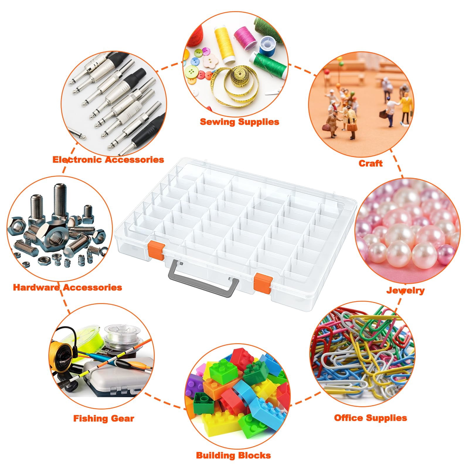 2 Pack 48 Grids Large Plastic Organizer Box With Adjustable Dividers  Beads Storage Containers Compartment Tackle Case For Crafts Hobby Small Parts Fishing Seeds (transparent)