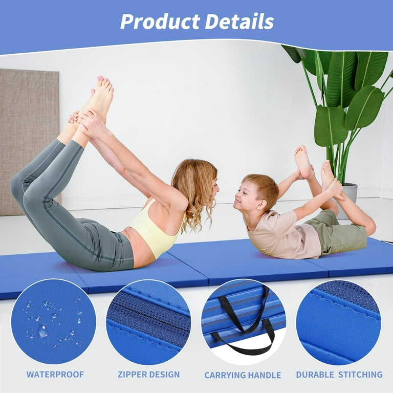 ZENOVA 3 x6 x2 Folding Tumble Exercise Mat Gymnastics Mat Ab Stretching Yoga Mat for Home Gym without Velcro Blue