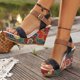 thumbnail image 5 of Bmisegm Ladies Summer Retro Ethnic Style Printing High Heel Thick Bottom Buckle Large Size Slope Heel Sandals Sandals Women Summer Black 7.5, 5 of 9