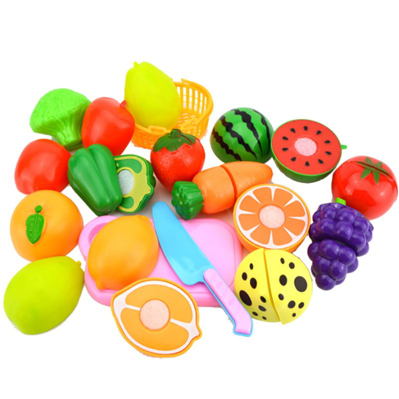 50Pcs Play Food Toys for Kids Kitchen Pretend Cutting Toys Fruits Food Cake Set 