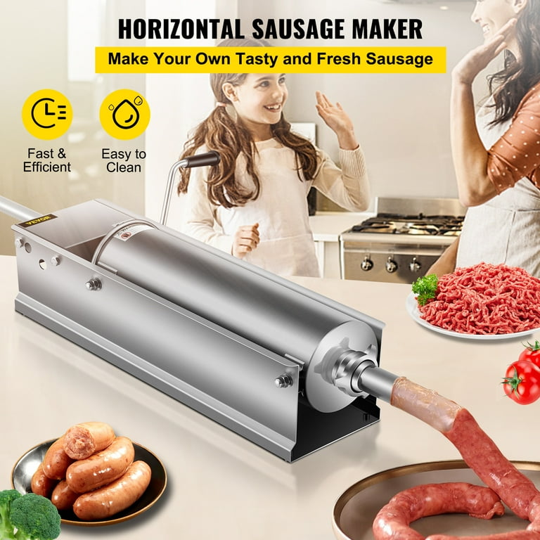 VEVOR 7L 15 lbs Sausage Stuffer 2 Speed CE SGS Standards Stainless Steel Horizontal Sausage Maker
