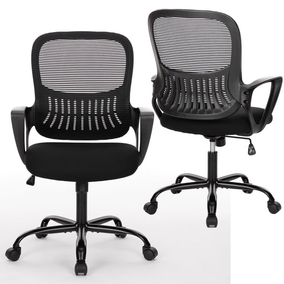 CONCETTA Home Office Mid Back Mesh Desk Chair with Comfortable Armrests and Cushion, Dark Black