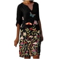 thumbnail image 1 of Vestidos de manga 3/4 para mujer Vestido de tirantes con estampado de flores a la moda Vestido con cuello en V hasta la rodilla Pompotops  hdfakjf6072, 1 of 5