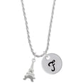 thumbnail image 1 of Delight Jewelry Silvertone 3-D Eiffel Tower Silvertone Script Initial Disc - F - Charm Necklace, 20"+3", 1 of 4