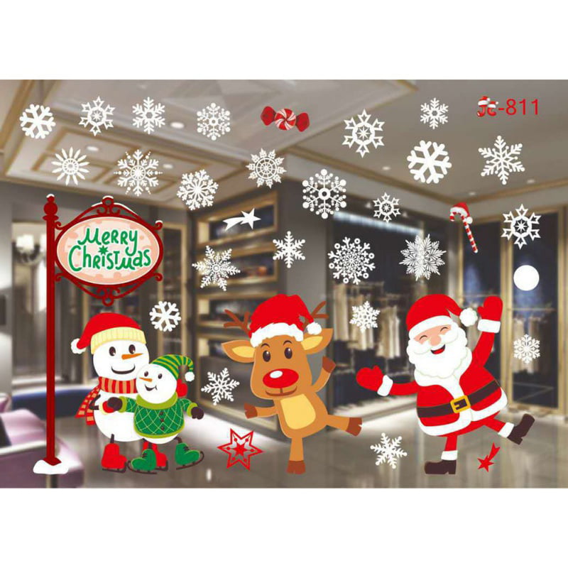 Christmas Wall Stickers Santa Claus Reindeer Decals Snowflake Decorations for Home//Shop. 1pcs Christmas Window Sticker Christmas Decoration 76 Pieces Christmas Window Clings for Door