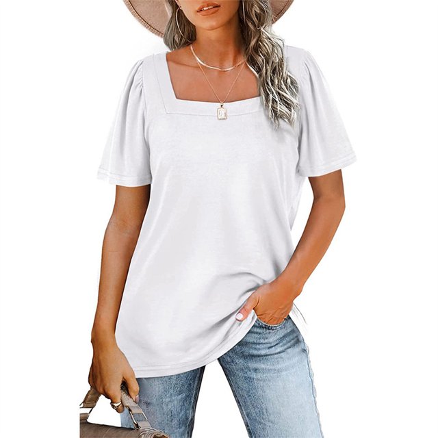 Guardurnaity Camiseta de algodón de manga corta para mujer, blusa holgada informal plisada elegante, Top de vacaciones para primavera y verano, ropa diaria Prendas para la parte del cuerpo Blanco SG Guardurnaity AP010771-04