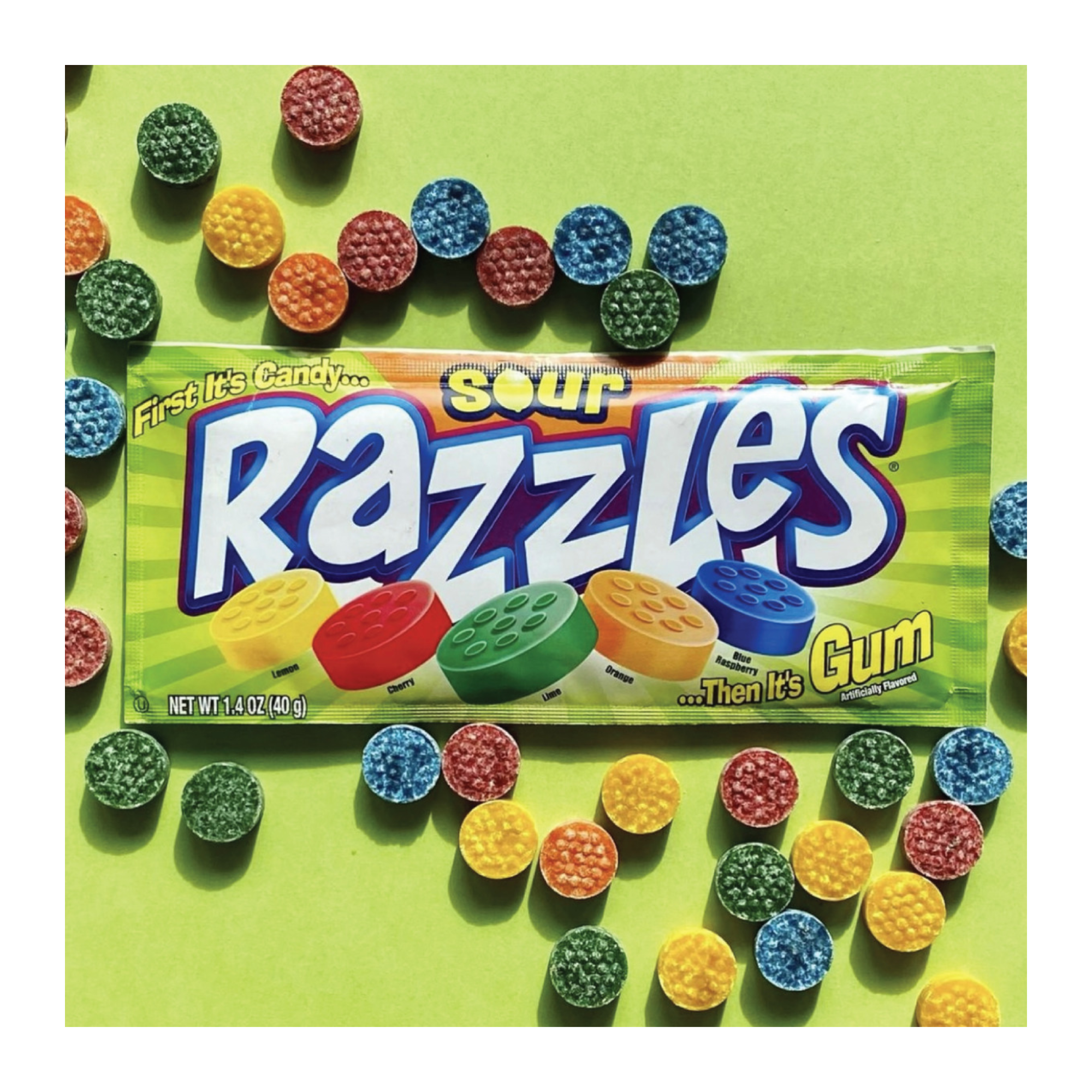 Razzles SOUR Flavor Candy Gum 1.4 Ounce (Pack of 24)