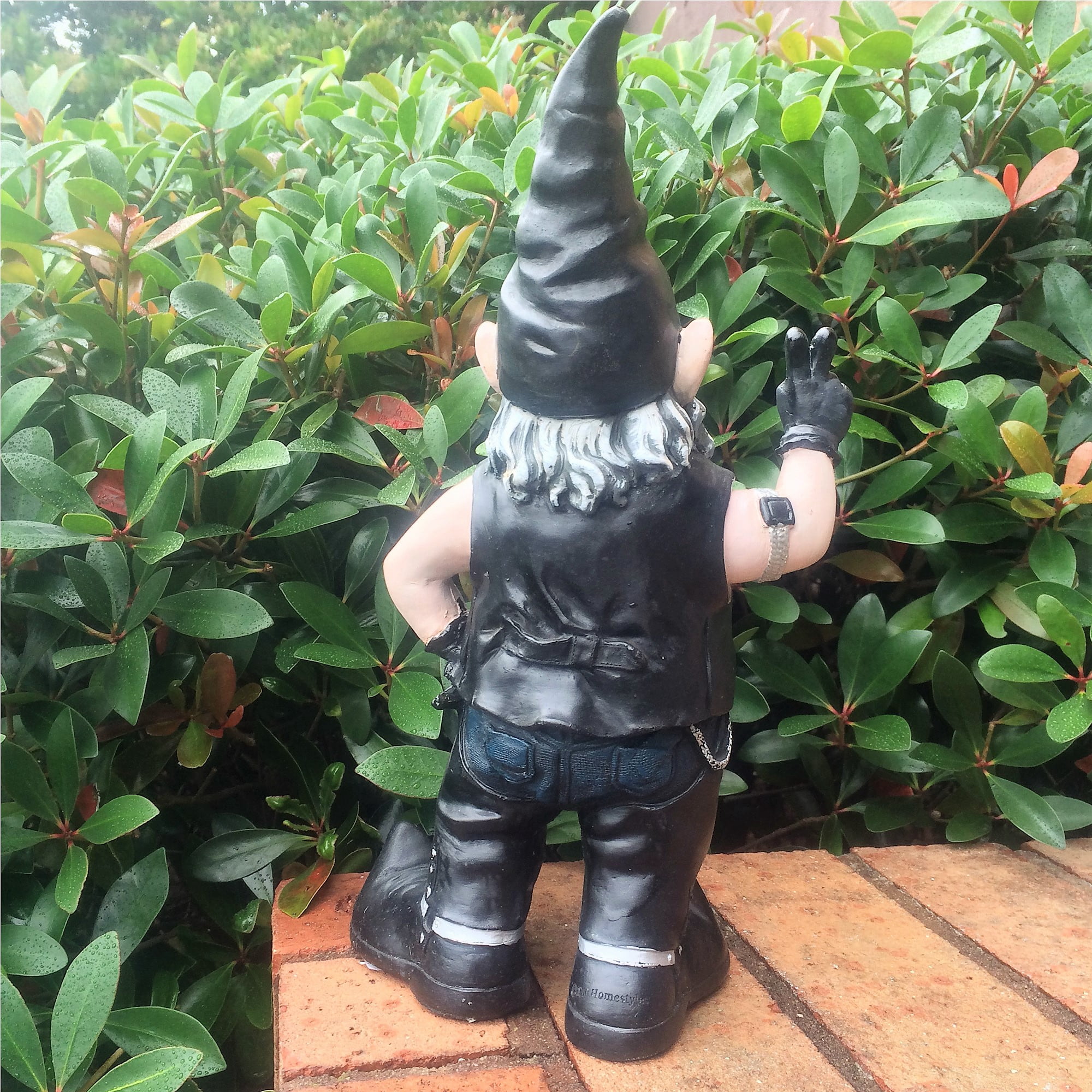 Homestyles Peace Sign "Biker Dude" the Biker Gnome in Leather Motorcycle Riding Gear Home & Garden Large Outdoor Statue 14.5"H