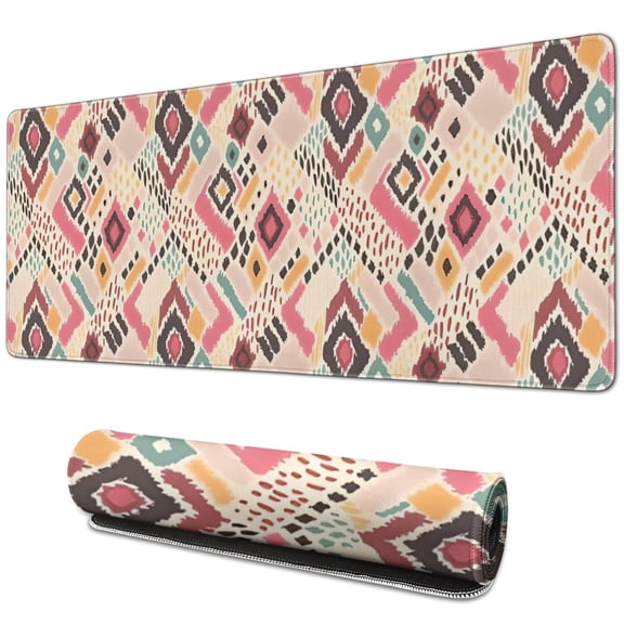 Long Mouse Pads for Desk,Pink Boho Bohemia Geometric Diamonds Desk Mats on Top Of Desks, Desk Mouse Pad Extra Large with 3mm Non-Slip Base and Stitched Edge for Gaming,Work,Home 31.5"x11.8"