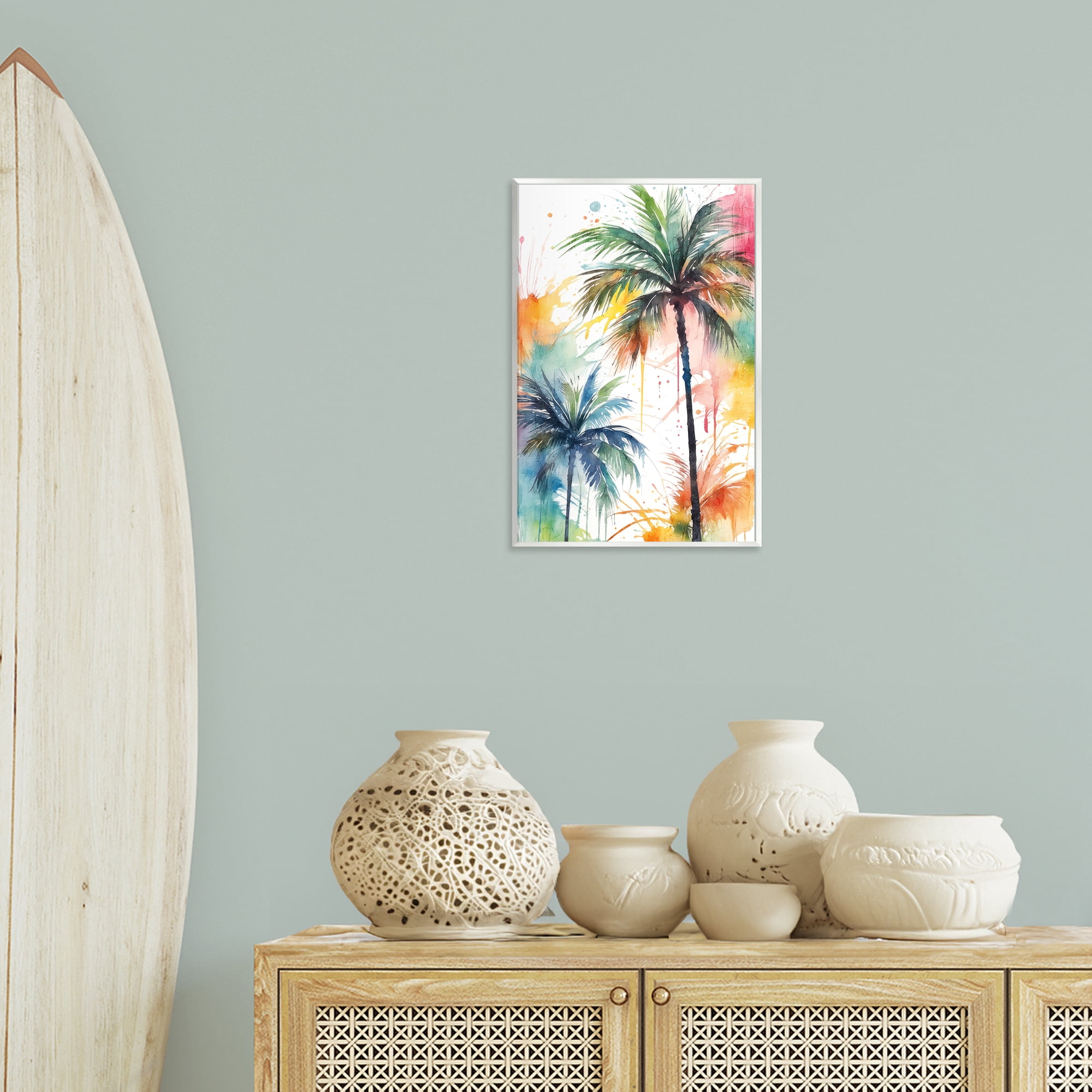 Stupell Industries Splashed Palm Trees Botanical & Floral Painting Unframed Art Print Wall Art, 13 x 19