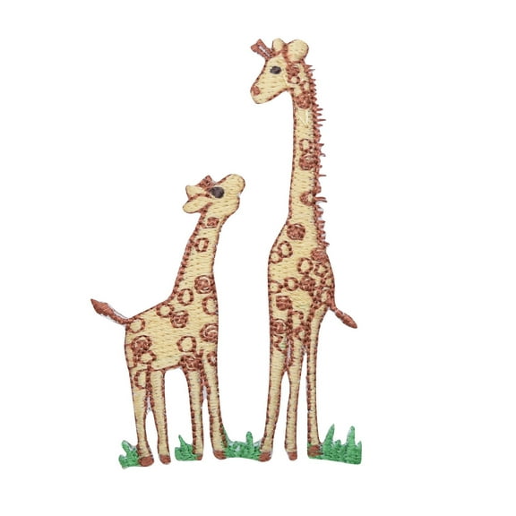 Giraffe - Mom and Baby - In Grass - Iron On Embroidered Applique Patch