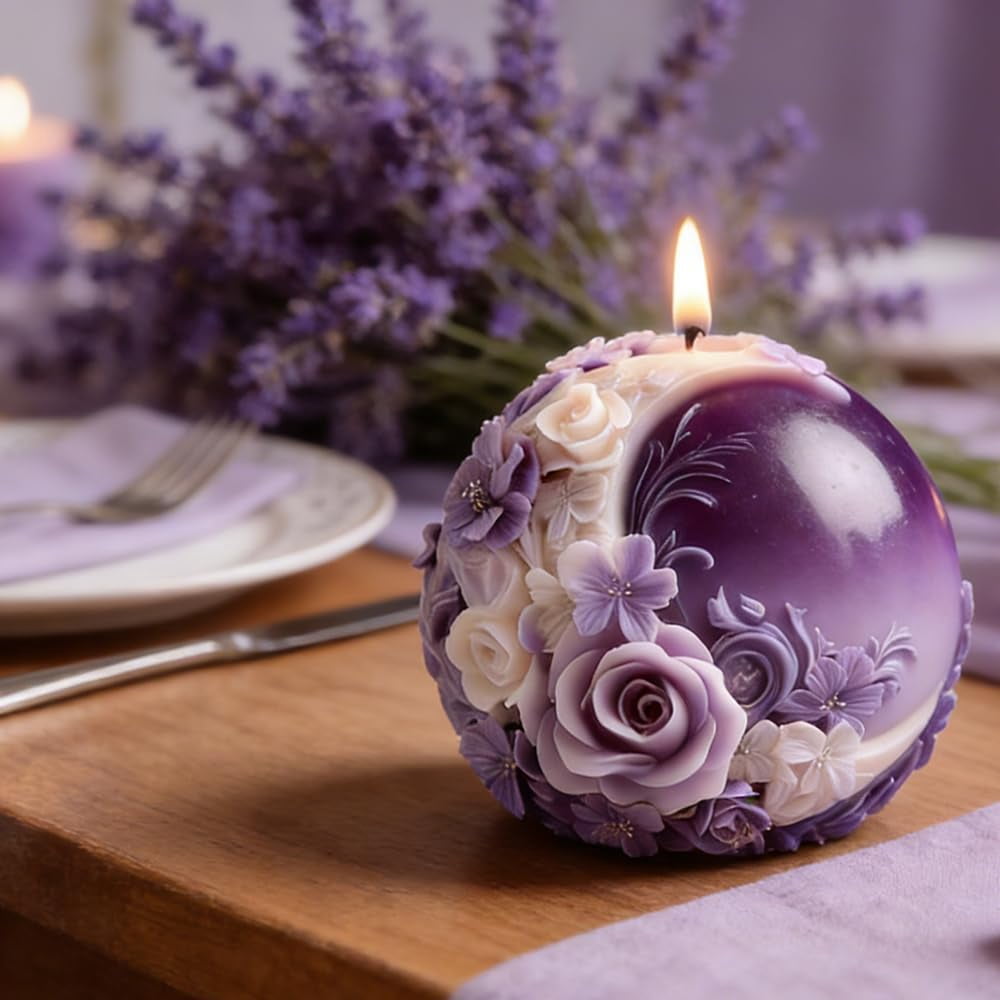 Spherical Moon Flower Silicone Mold Candle Molds for Crafts 3D Silicone Molds with Moon Rose Relief Home Decorations Flower Candle Mold DIY Soap Gypsum Scented Candles Resin Casting Ornaments Mould
