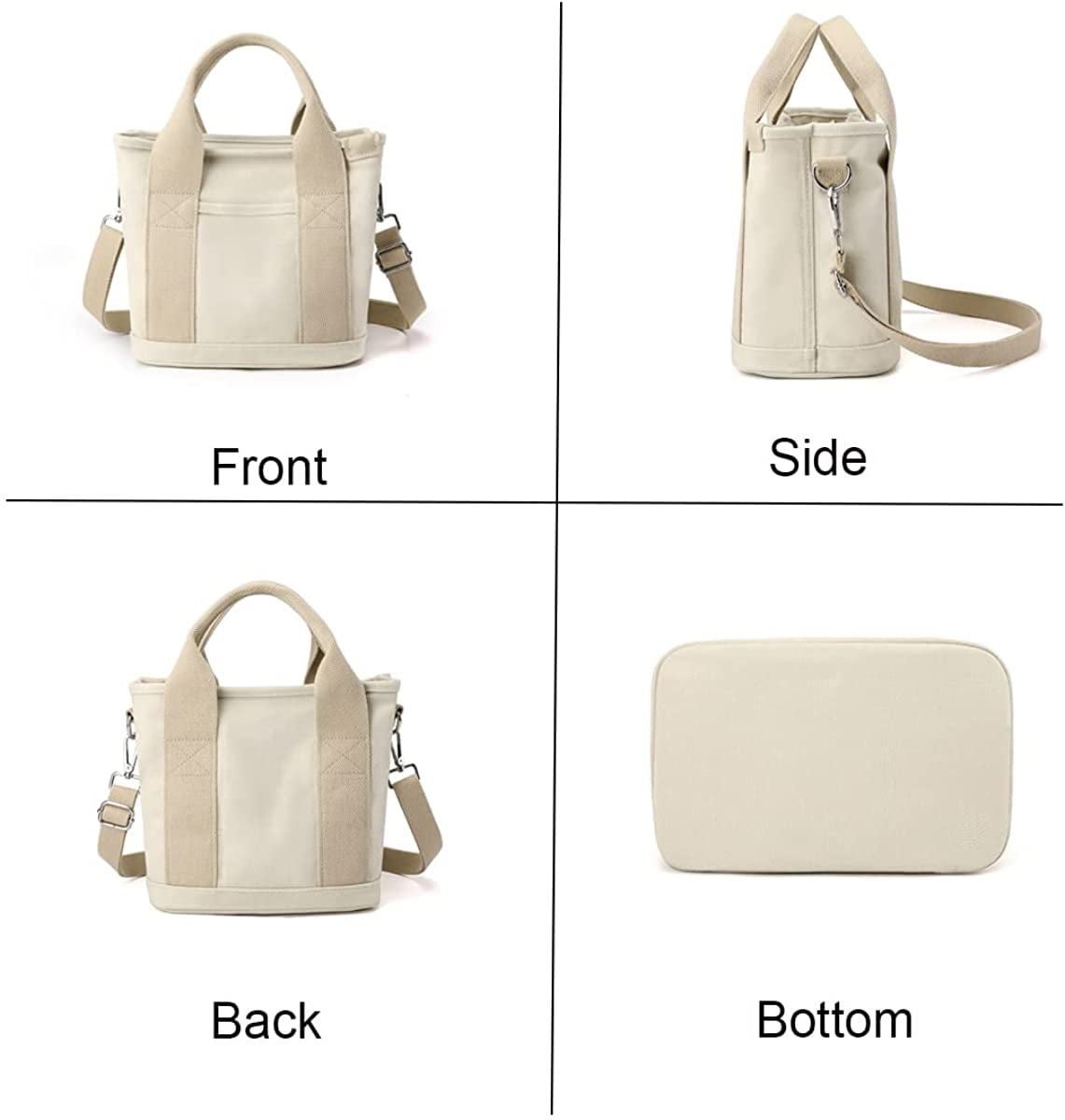 Small Cute Canvas Tote Crossbody Shoulder Bag Multiple Pockets Mini Casual Satchel Hobo Handbag Messenger Purse for Women