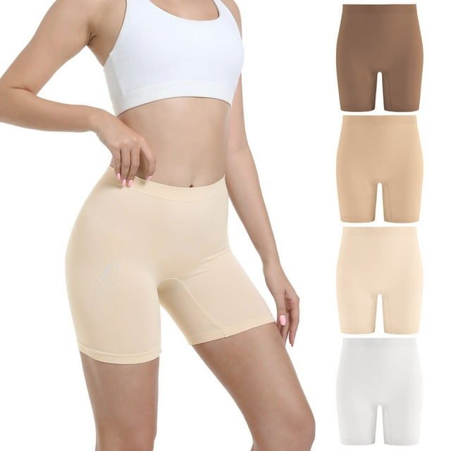 INNERSY Shortys pour Femmes Anti-Frottement Shorts d'Été sous Robe, Lot de 4 (L, Brun Clair)