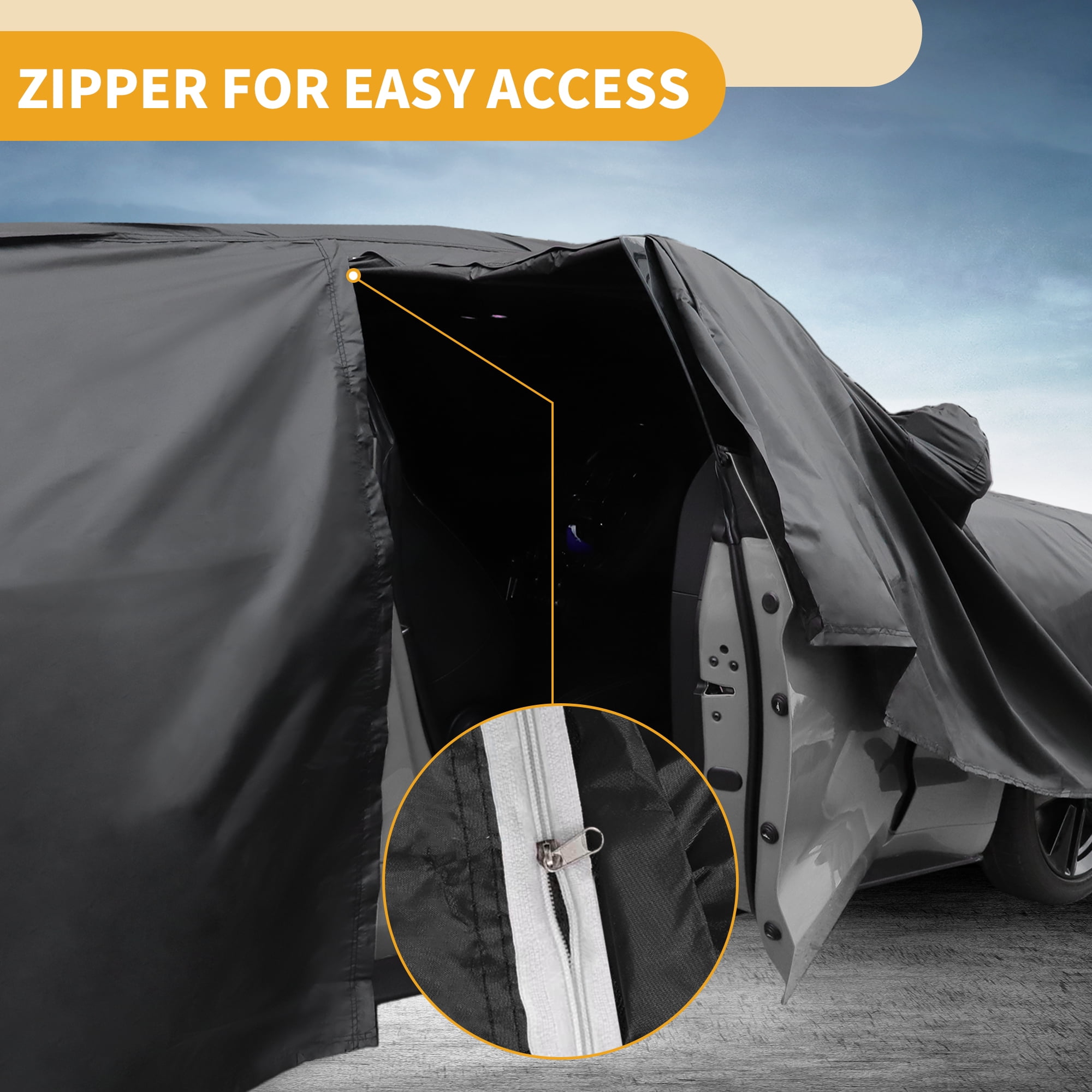 Unique Bargains 1pc Universal Car Cover 210T-PU Black for Sedan 165" to 177"