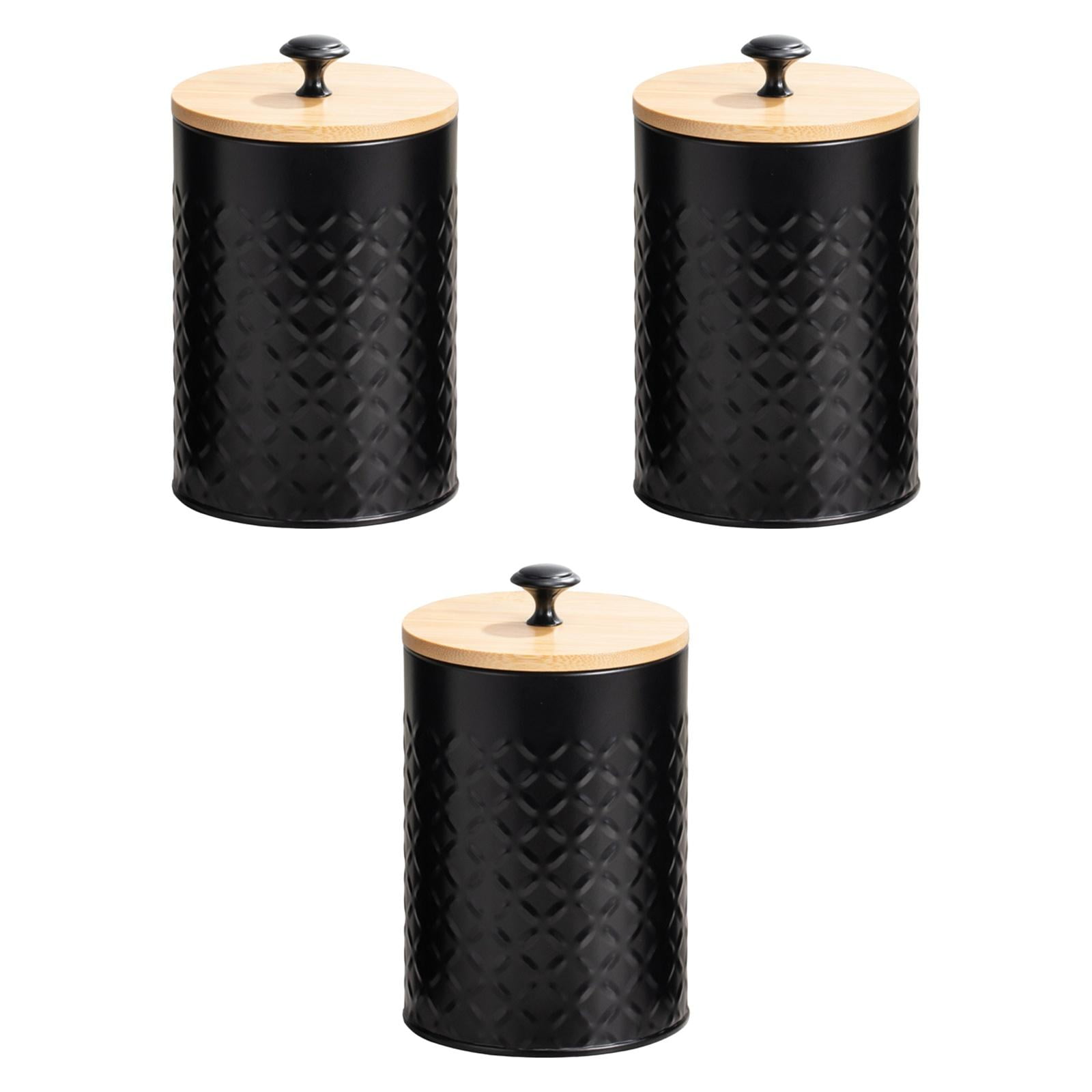 jicheng 3 Pieces Coffee Tea Sugar Container Kitchen Canister Set for Tea Candy Flour black