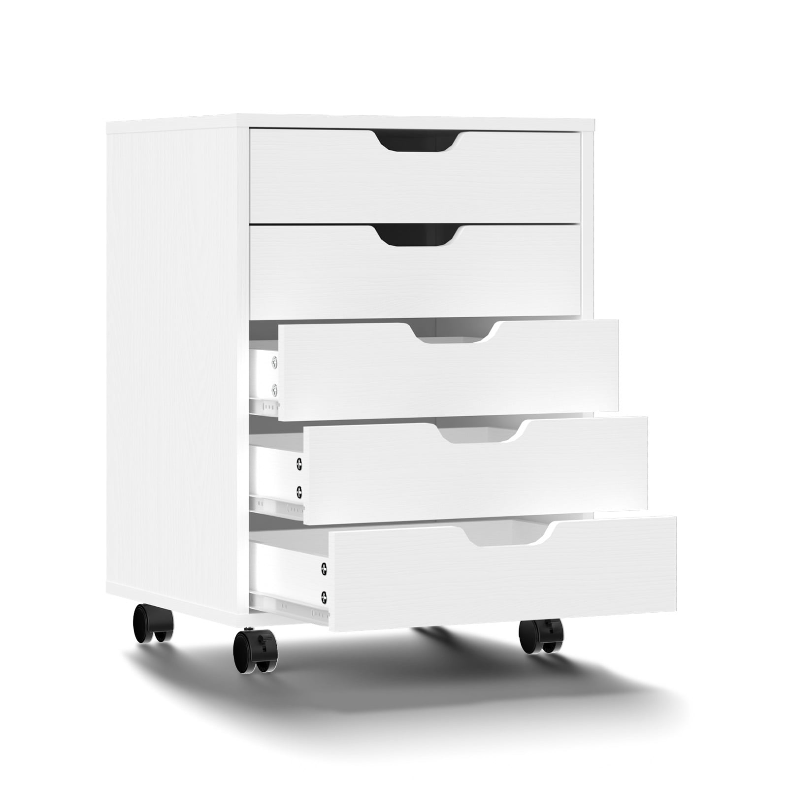 Ktaxon Mobile 5 Drawer File Cabinet Rolling Storage Cart Wood File Cabinet with Wheels, White