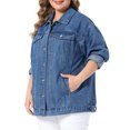 thumbnail image 4 of Agnes Orinda Women's Plus Size Denim Jacket Button Down Lapel Long Sleeve Coat Boyfriend Casual Jean Jackets 4X Blue, 4 of 6