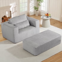 Muumblus Accent Chair with Movable Ottoman, Oversized Indoor Chaise Lounge Chair, No Assembly, Boneless Corduroy Cloud Sofa for Living Room, Gray