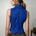 thumbnail image 7 of Women Faux Suede Sleeveless Waistcoat Stand Collar V Neck Button Slim Cropped Vests for Western Festival Casual Layering Outerwear Blue S, 7 of 7