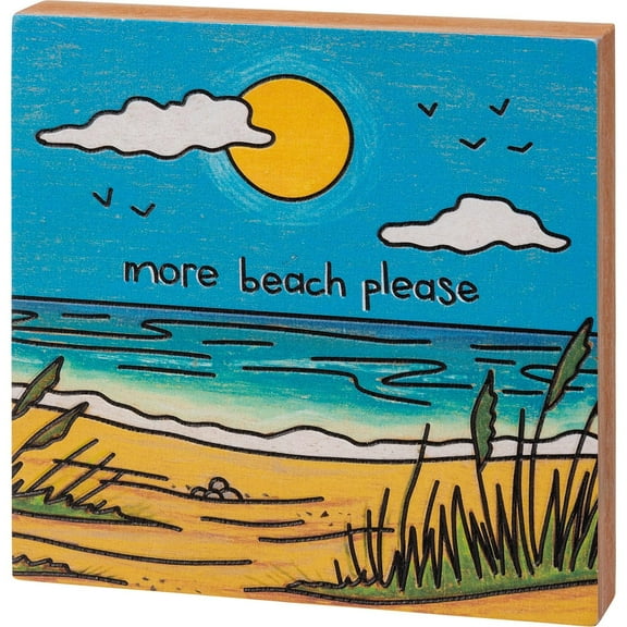 Primitives By Kathy 112821 More Beach Please Block Sign, 6-inch Square