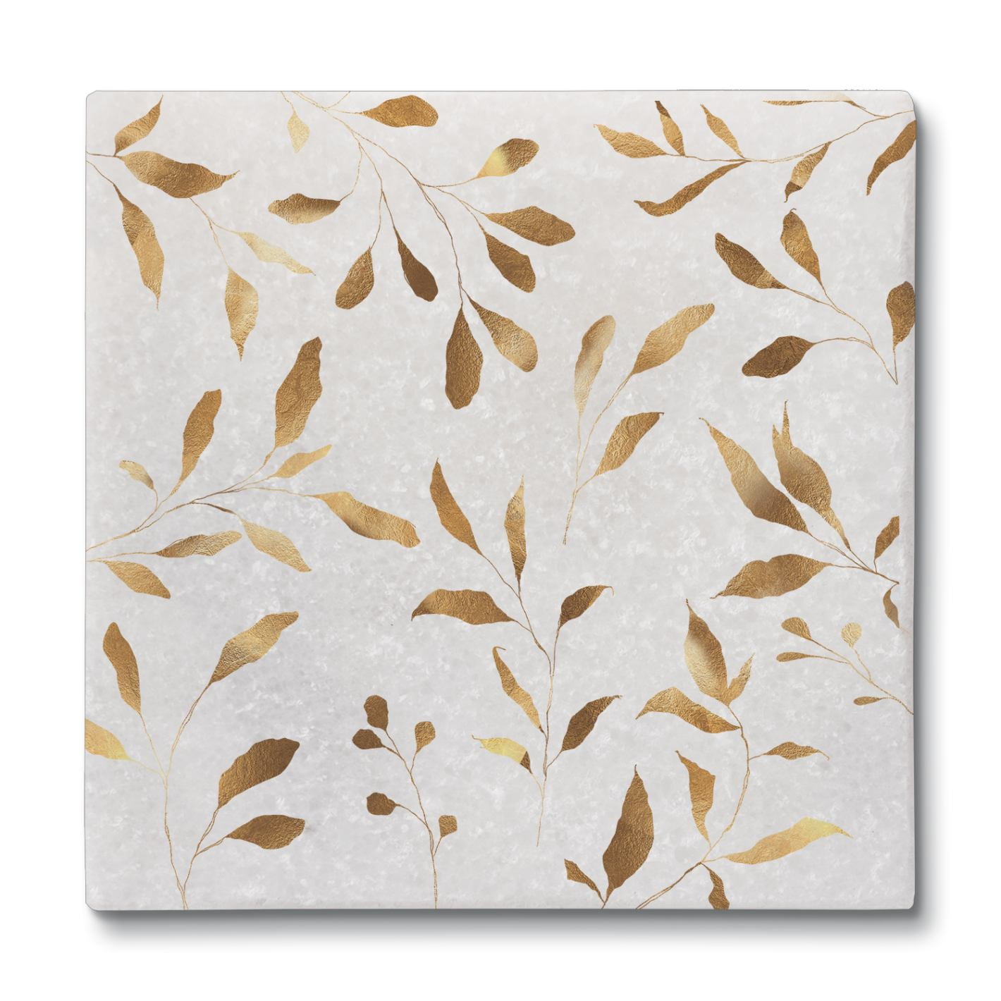 Gilded Vine Natural Marble Square Coaster Set with Cork Backing