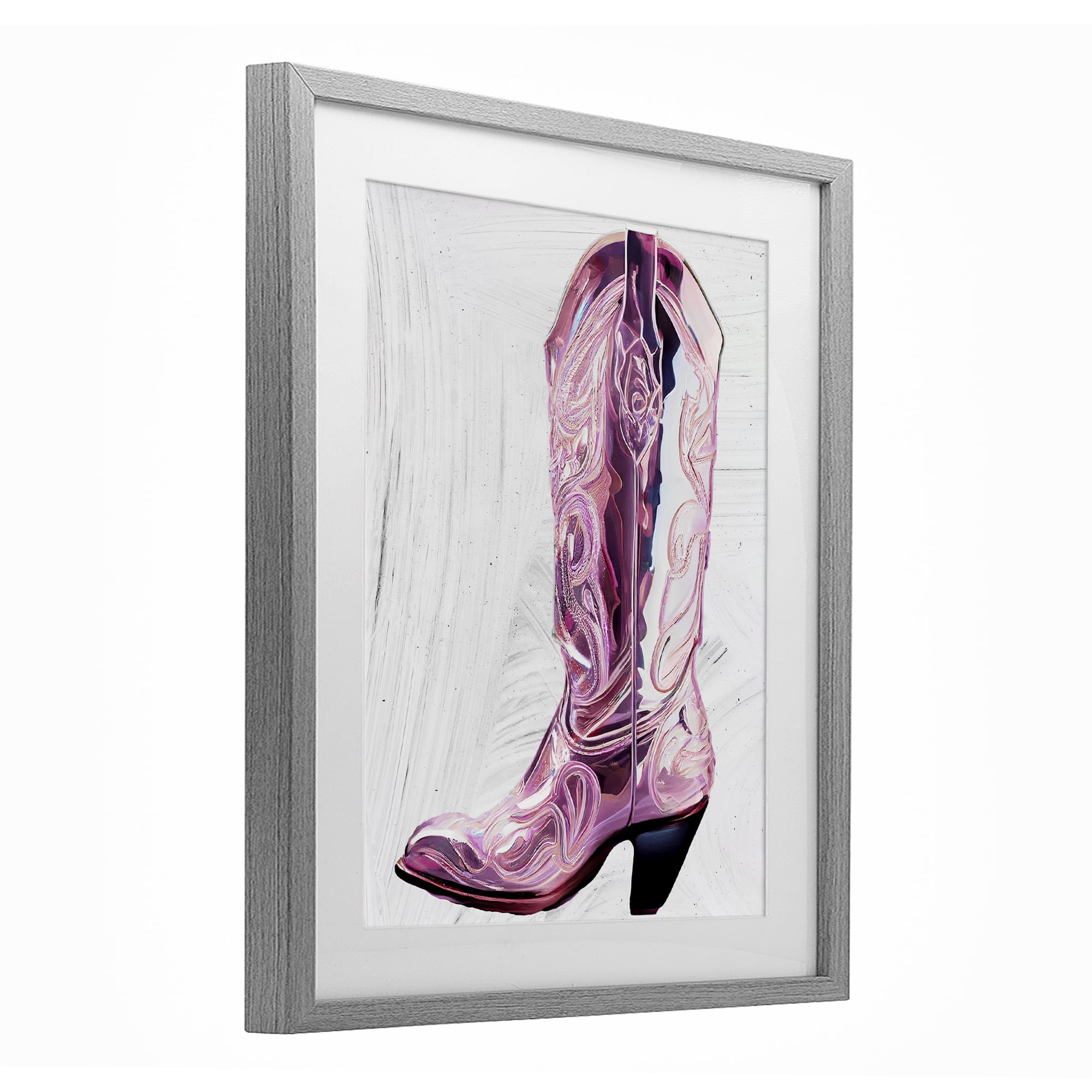 Cowgirl Cinderella's Boot Gray Framed Print Under Glass, design by Sasha