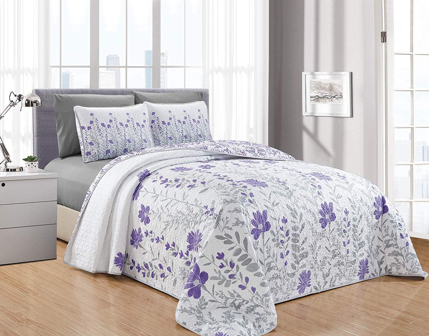Decotex 6 Piece Leah Printed Blooming Flowers Oversize Quilt Bedspread