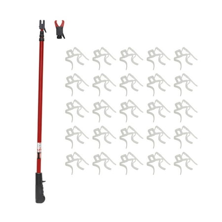 No Ladder Pro Max Dual-Head Light Hanging Pole with 25 Plastic Gutter/Shingle Clips, for Holiday and Year-Round Home Decorating