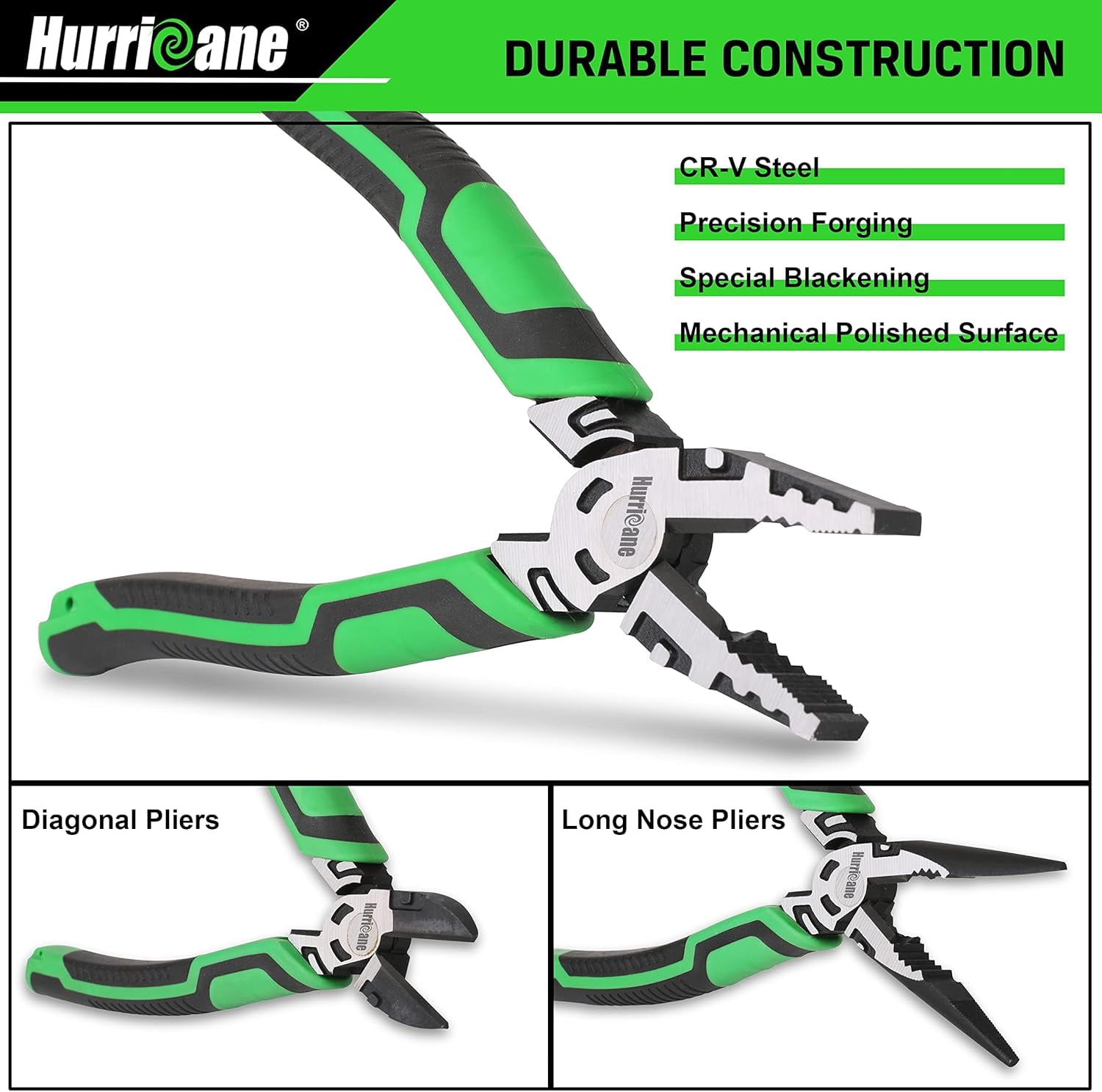 3-Piece Pliers Set - Heavy-Duty with 8-Inch Linesman, Needle Nose Pliers and 6-Inch Diagonal Cutters for Basic Repair