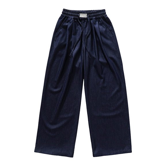 CPNG Girls Casual Pants Solid Color Elastic Waist Drawstring Wide Leg Pants Comfortable Breathable Lightweight Pants