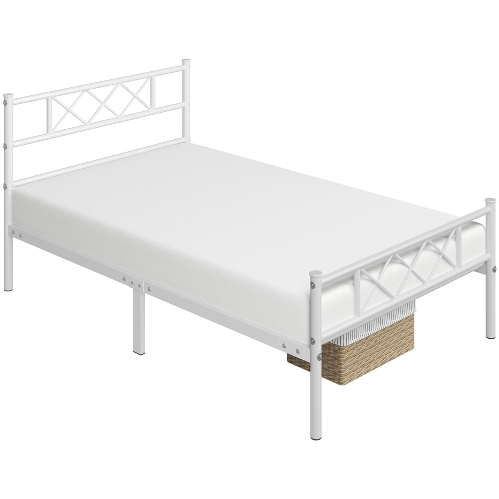 Yaheetech Metal Platform Bed Frame with Headboard and Footboard, Twin, White