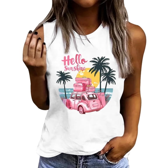 XIYON Tank Top For Women Round Neck Sleeveless Graphic Print Loose Fit Comfortable Breathable Top Camisole For Casual Daily Wear,White,Xl