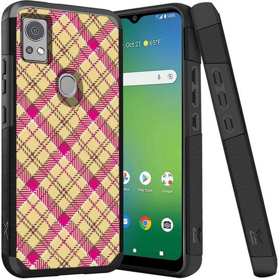 ANJ  Shockproof Dual Layer Slim Hard Case   Tempered Glass Cover Compatible with Icon 5, AT&T Motivate 4 - Yellow Plaid