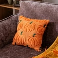 thumbnail image 4 of Pumpkin Fall Kids Decorative Throw Pillow Covers 12"x12", Set of 2 Orange Green Soft Fur Pillow Covers for Autumn Harvest, Fluffy Plush Accent Pillow Cases for Child Room, 4 of 16