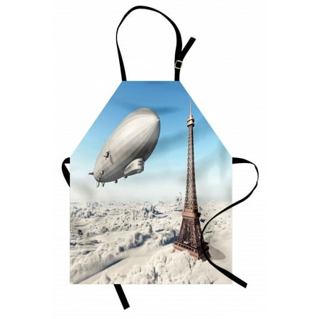 

Paris Apron Zeppelin and Eiffel Tower over Clouds Sky Dreamy Famous Place on Earth Picture Unisex Kitchen Bib Apron with Adjustable Neck for Cooking Baking Gardening Blue and Grey by Ambesonne