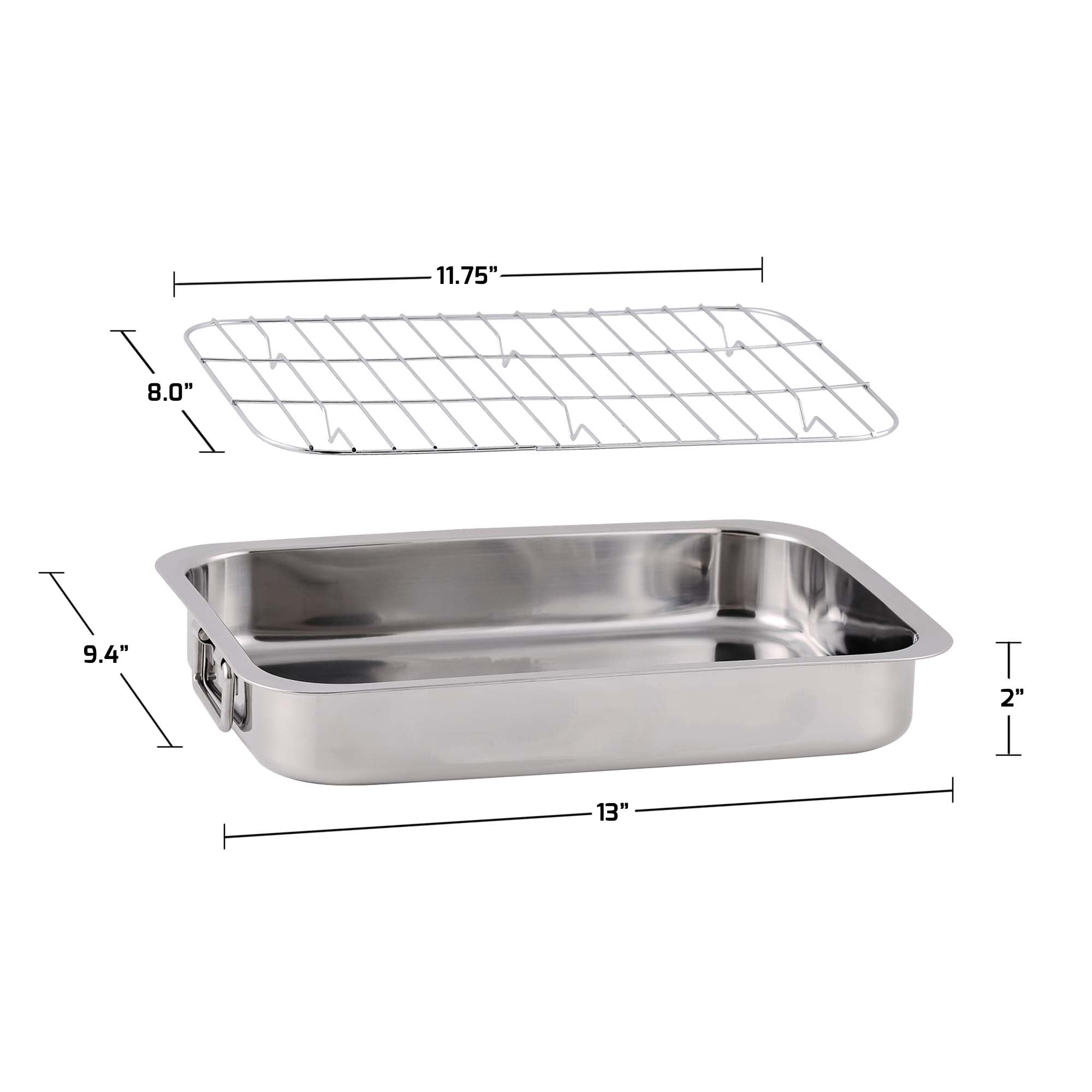 Ovente Kitchen Oval Roasting Pan 16 Inch Stainless Steel Baking Tray with  Lid & Rack, Dishwasher Safe Portable Roaster for Oven Cooking Grilling