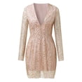 thumbnail image 1 of Vestidos sexys para mujer, ideales para citas nocturnas, con escote en V profundo, lentejuelas, brillo y para salir de fiesta o cóctel. Minivestido., 1 of 6