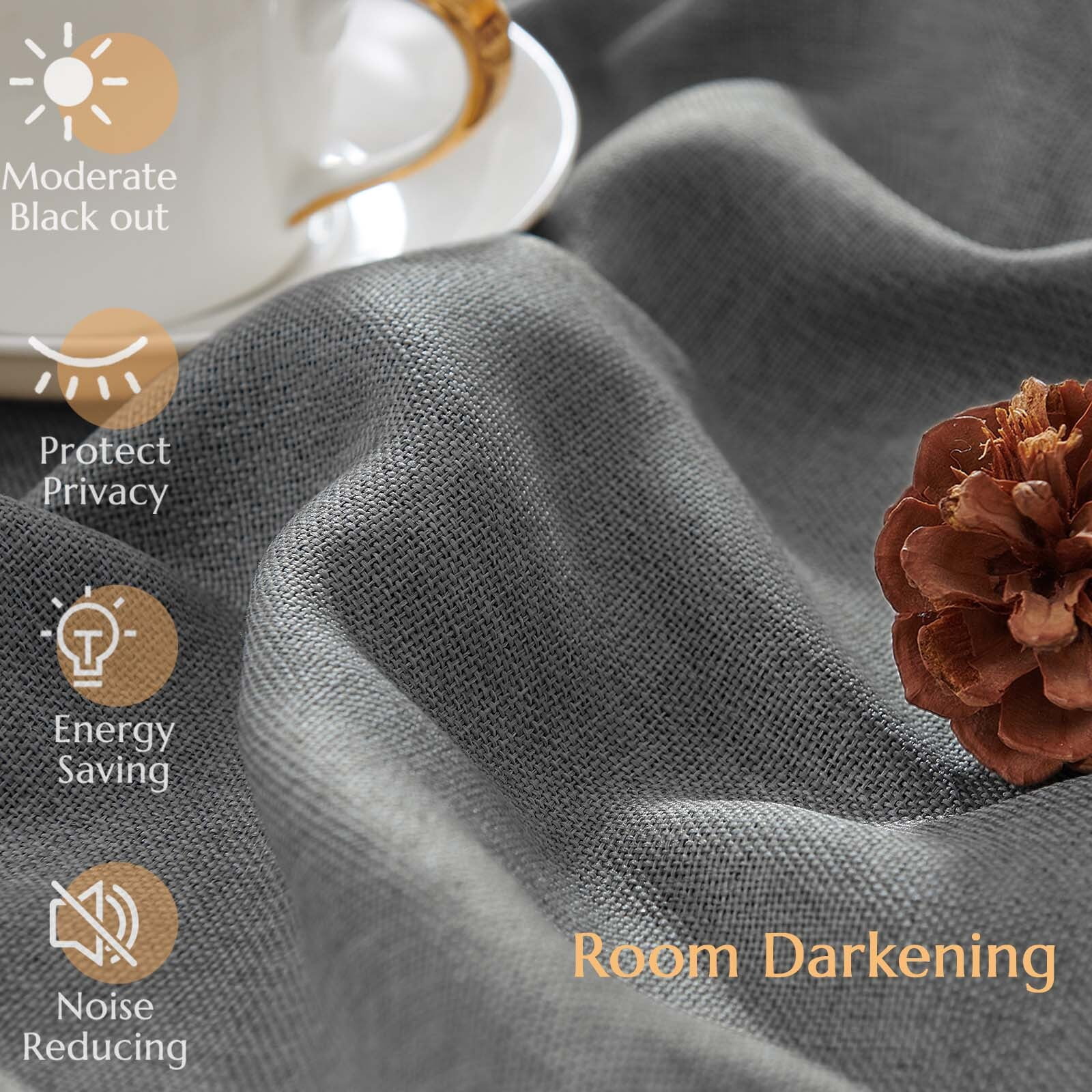 CURTAINKING Linen Texture Curtains 90 inch Grey Room Darkening Drapes Bedroom Living Room Thermal Insulated Window Treatment Grommet Top 2 Panels