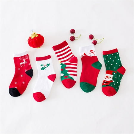 

5 Pairs/Pack Boys Girls Autumn Winter Keep Warm Anti-Slip Children Sock New Year Stockings Foot Warmer Stockings Christmas Socks (6-8) YEARS