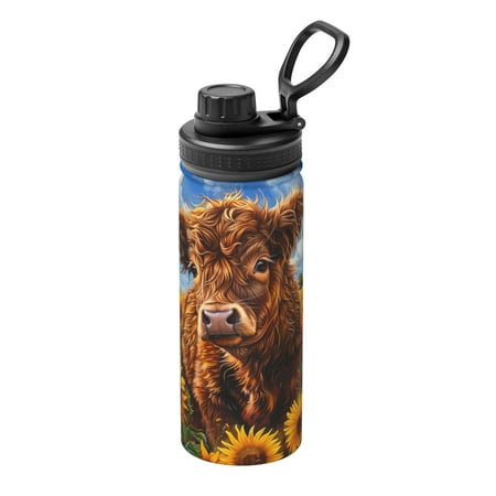 

Hirioo Cloud Sky Sunflower Cow for 18oz Sports Insulated Kettle for Gym Hiking Camping Running Mountain Bike Outdoor Sports
