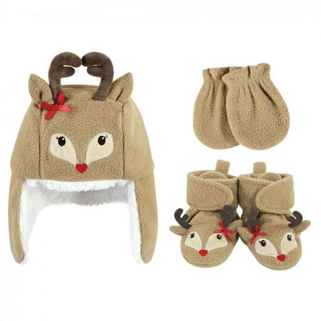 UPC: 0660168520989 | Hudson Baby Infant Girl Trapper Hat  Mitten and Bootie Set  Girl Reindeer  0-6 Months