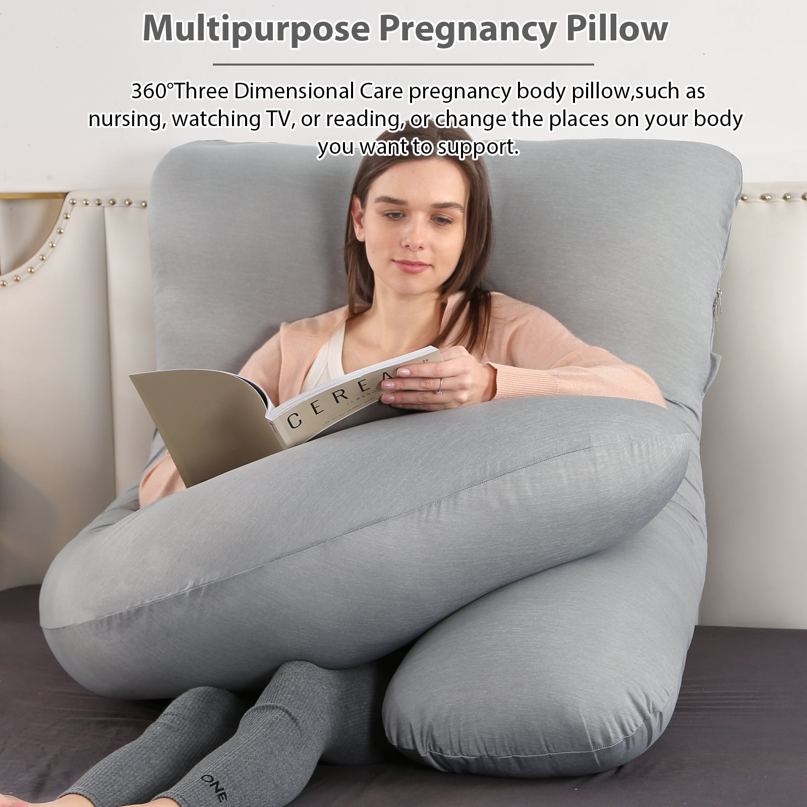 BATTOP Pregnancy Pillow for Sleeping with Cooling Cover, Support for Head,Back,Legs,Belly,Hips, 57 in, Maternity Pillow with Removable Washable Cover