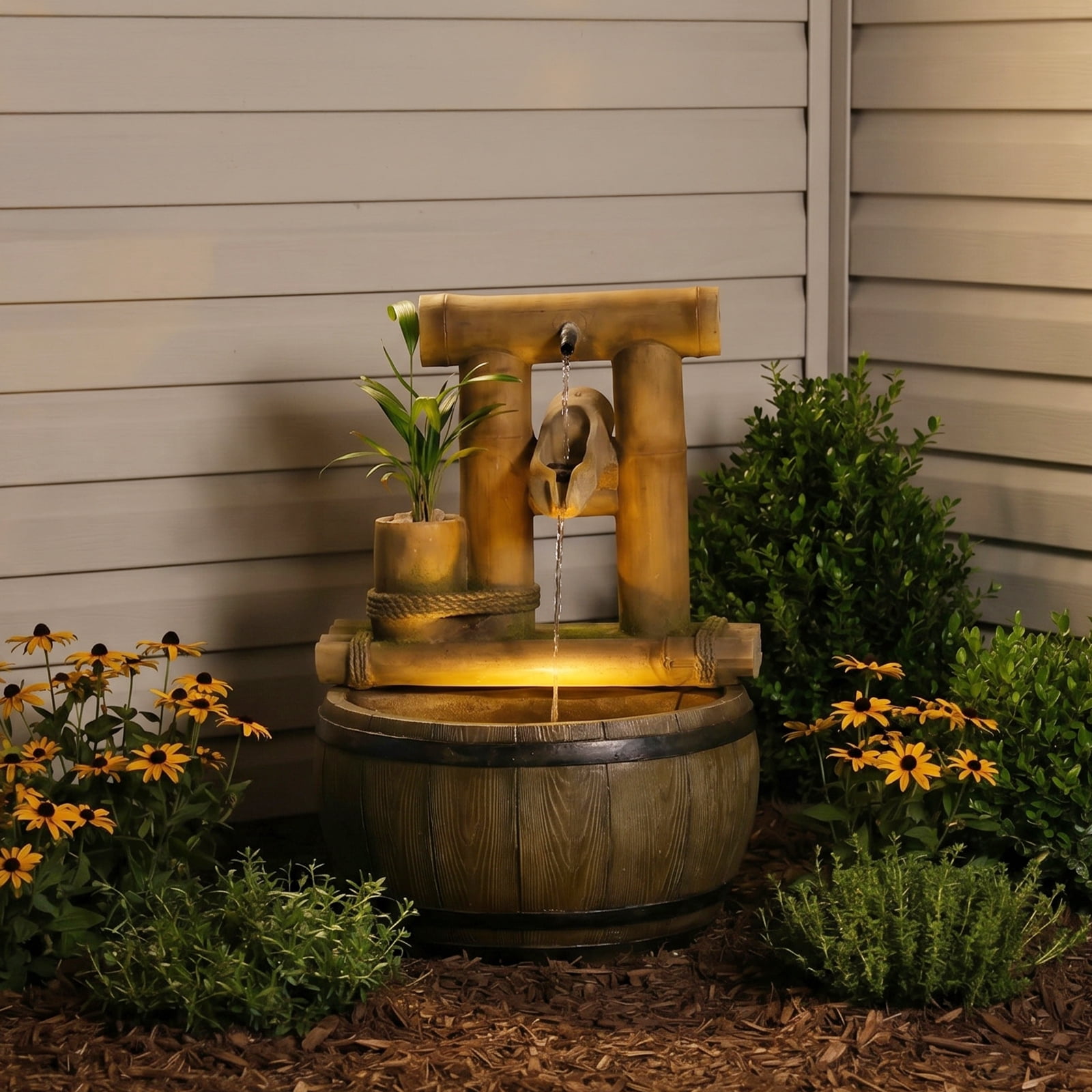 Large Garden Water Features Outdoor Fountains With LED Lights Pump 4 Tier Electric Cascading Waterfall Fountain for Patio, Backyard